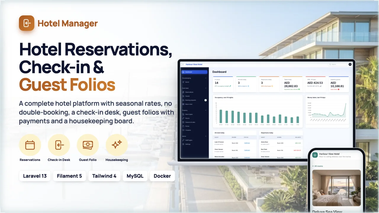 Hotel Manager — Handle rooms, bookings and guest check-in and check-out in one place.