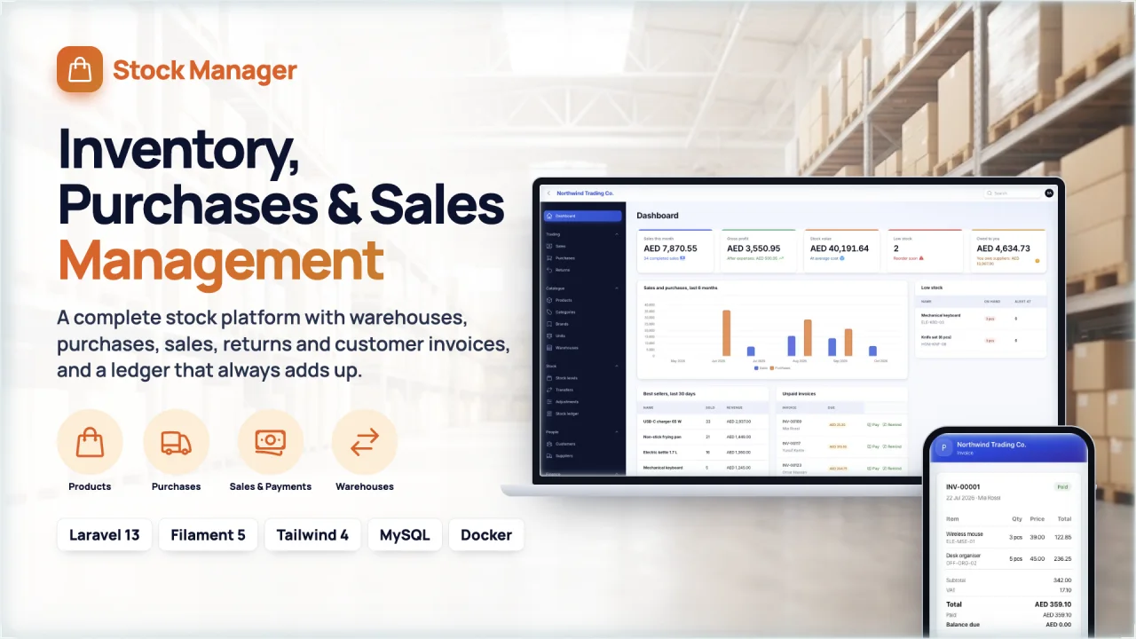 Stock Manager — Keep stock accurate across items and locations, with movements you can audit.