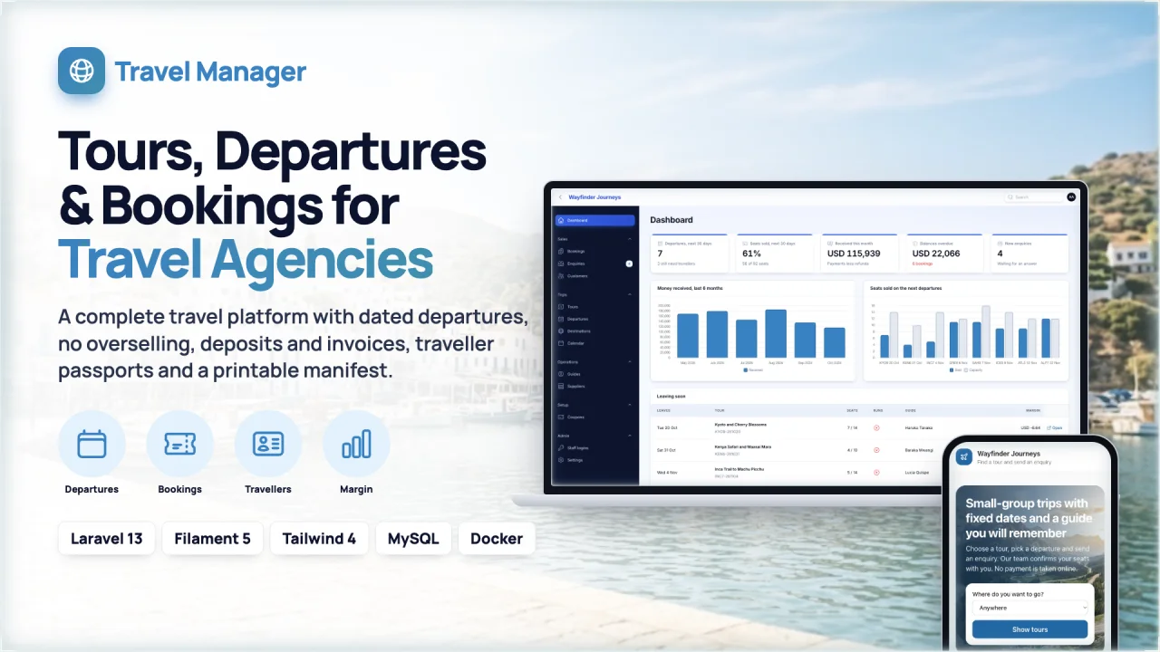 Travel Manager — Organise trips, itineraries and customer bookings for a travel agency.